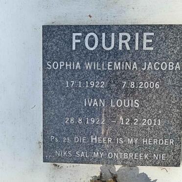 FOURIE Ivan Louis 1922-2011 &amp; Sophia Wilhelmina Jacoba 1922-2006