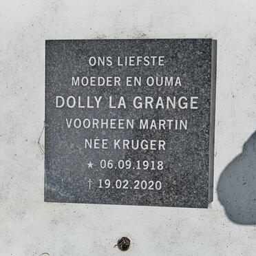 GRANGE Dolly, la voorheen MARTIN nee KRUGER 1918-2020