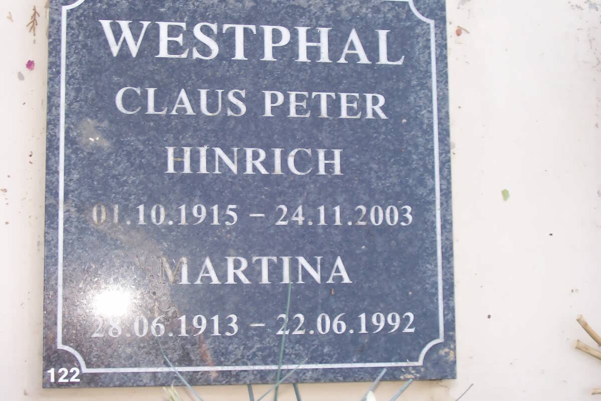 WESTPHAL Claus Peter Hinrich 1915-2003 &amp; Martina 1913-1992