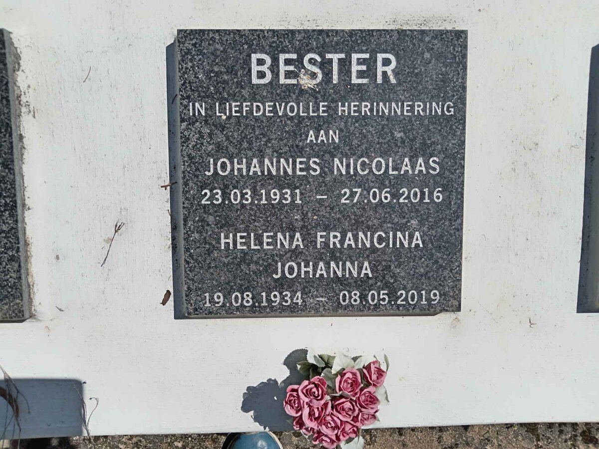BESTER Johannes Nicolaas 1931-2016 &amp; Helena Francina Johanna 1934-2019