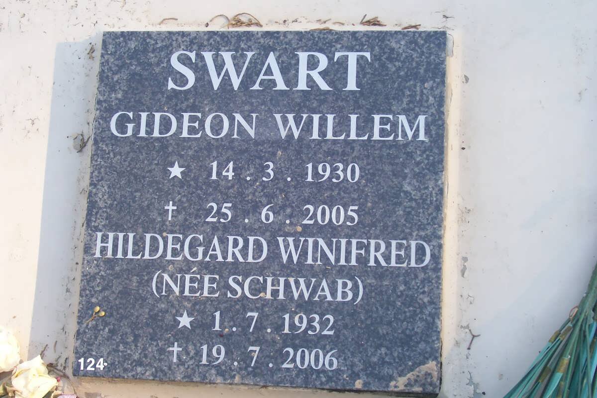 SWART Gideon Willem 1930-2005 &amp; Hildegard Winifred SCHWAB 1932-2006