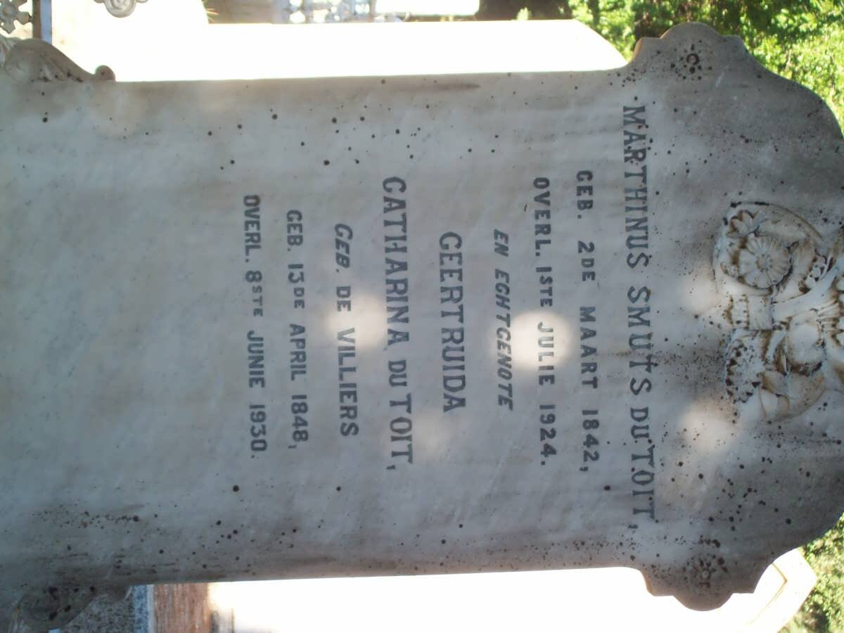 TOIT Marthinus Smuts, du 1842-1924 &amp; Geertruida Catharina DE VILLIERS 1848-1930