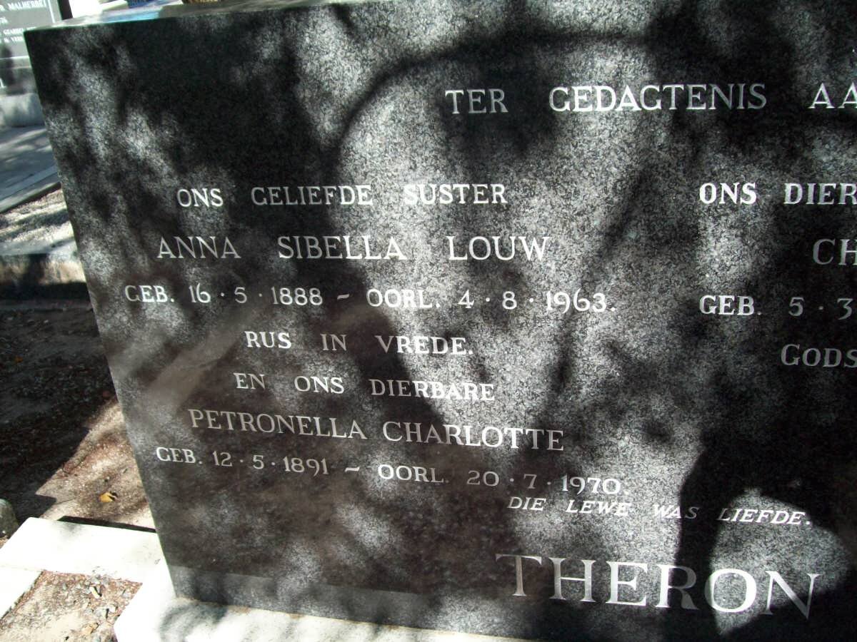 THERON Anna Sibella LOUW 1888-1963 :: THERON Petronella Charlotte 1891-1970