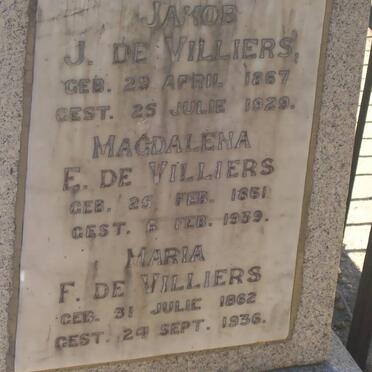 VILLIERS Jakob, de 1867-1929 :: DE VILLIERS Magdalena E. 1861-1939 