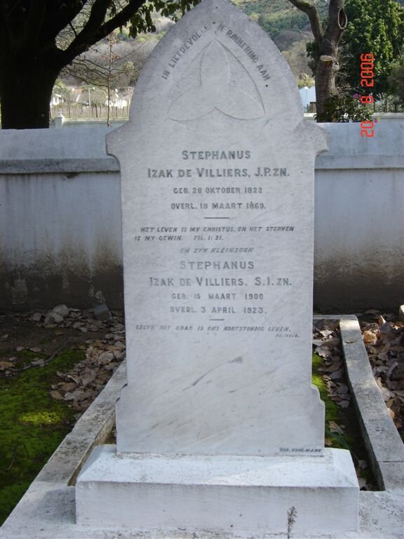 VILLIERS Stephanus Izak, de 1822-1869 :: DE  VILLIERS Stephanus Izak 1900-1923