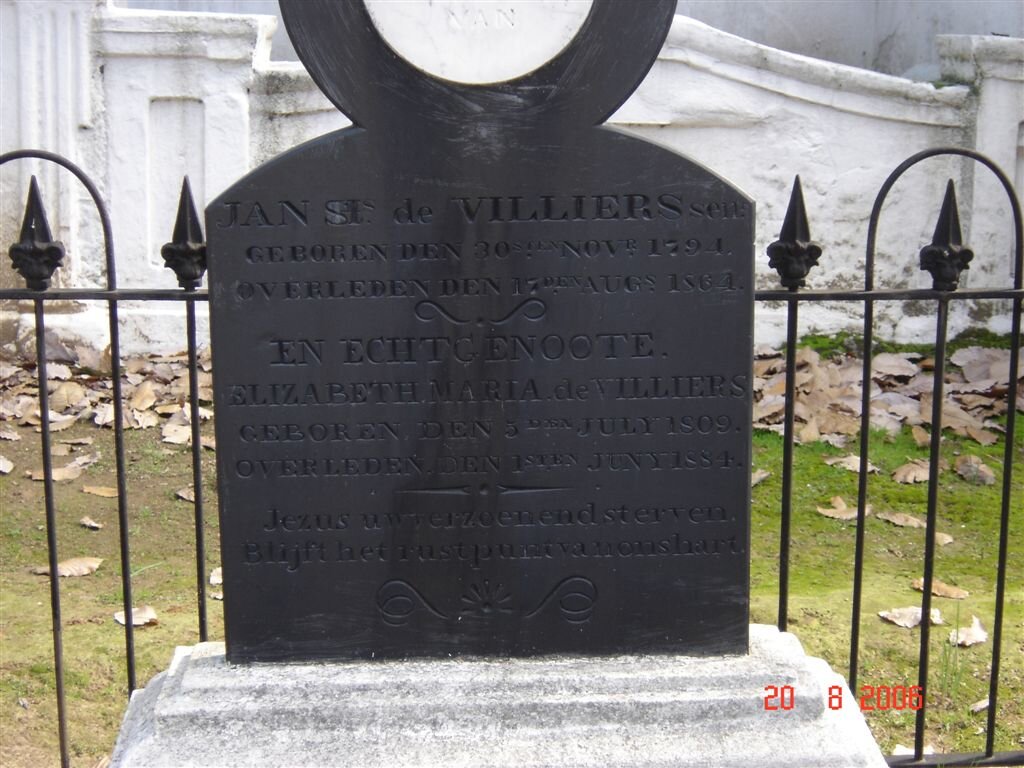 VILLIERS Jan S., de 1794-1864 &amp; Elizabeth Maria 1809-1884