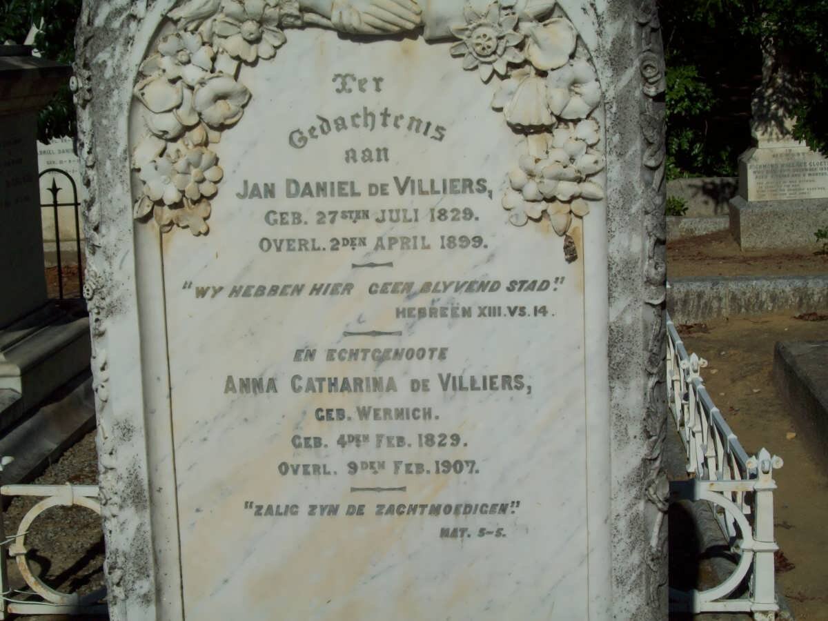 VILLIERS Jan Daniel, de 1829-1899 &amp; Anna Catharina WERNICH 1829-1907