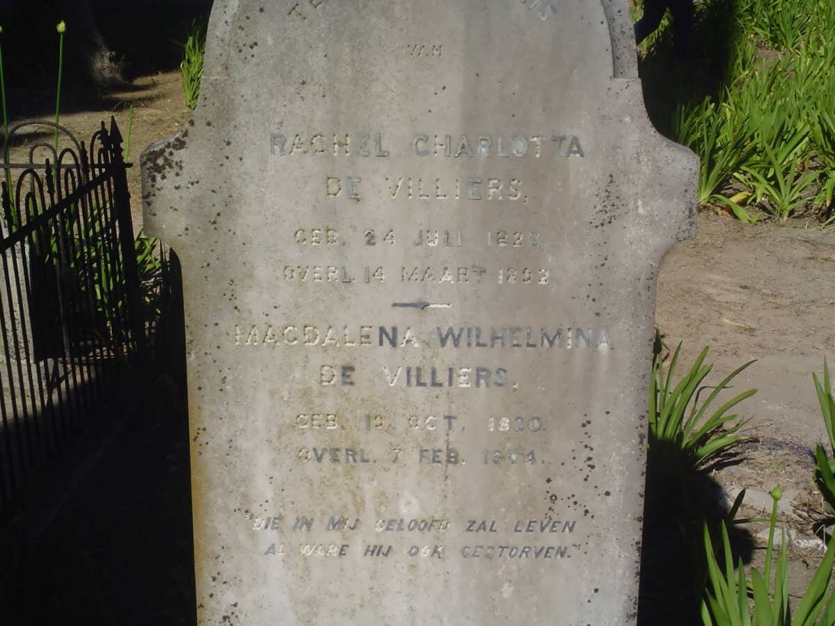 VILLIERS Rachel Charlotta, de 1823?-1892? :: DE VILLIERS Magdalena Wilhelmina 1880?-1904?
