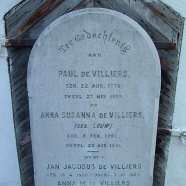 VILLIERS Paul, de 1776-1859 &amp; Anna Susanna LOUW 1782-1851 :: DE VILLIERS Jan Jacobus 1806-1880 &amp; Anna M. THERON 1812-189