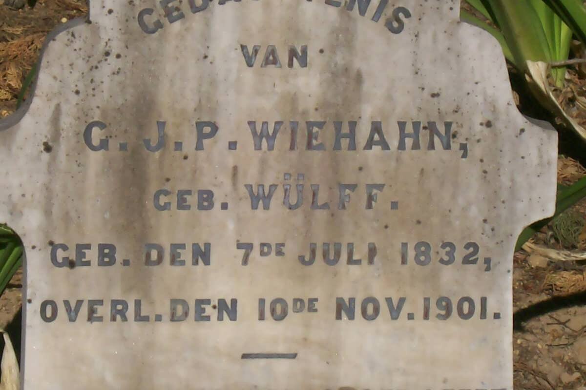 WIEHAHN G.J.P. nee WULFF 1832-1901