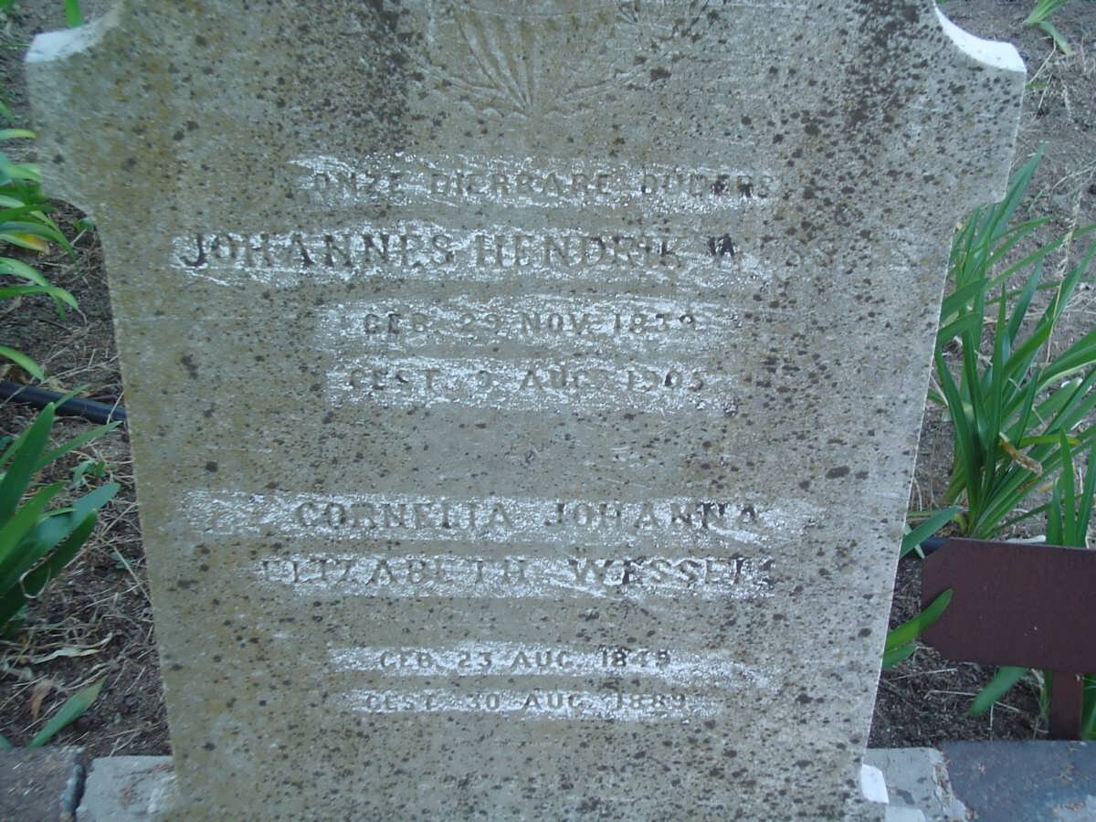 WESSELS Johannes Hendrik 1839-1905 &amp; Cornelia Johanna Elizabeth 1849-1889