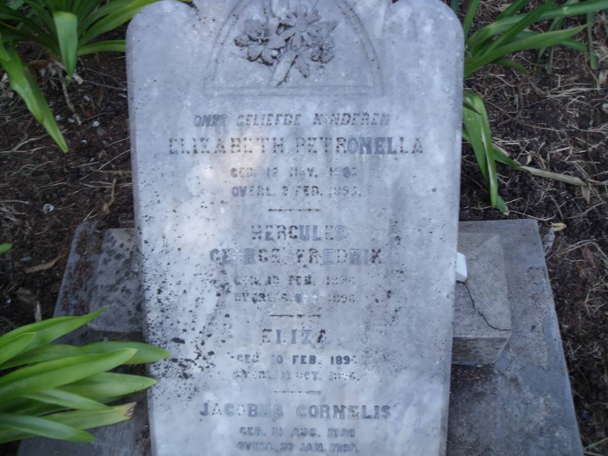 ? Elizabeth Petronella 1882-1893 :: ? Hercules George Fredrik 1894-1896 :: ? Eliza 1894-1896 :: ? Jacobus Cornelis 1898-1899
