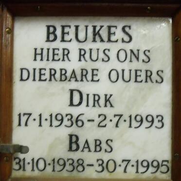BEUKES Dirk 1936-1993 &amp; Babs 1938-1995