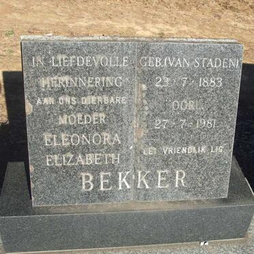 BEKKER Eleonora Elizabeth nee VAN STADEN 1883-1981