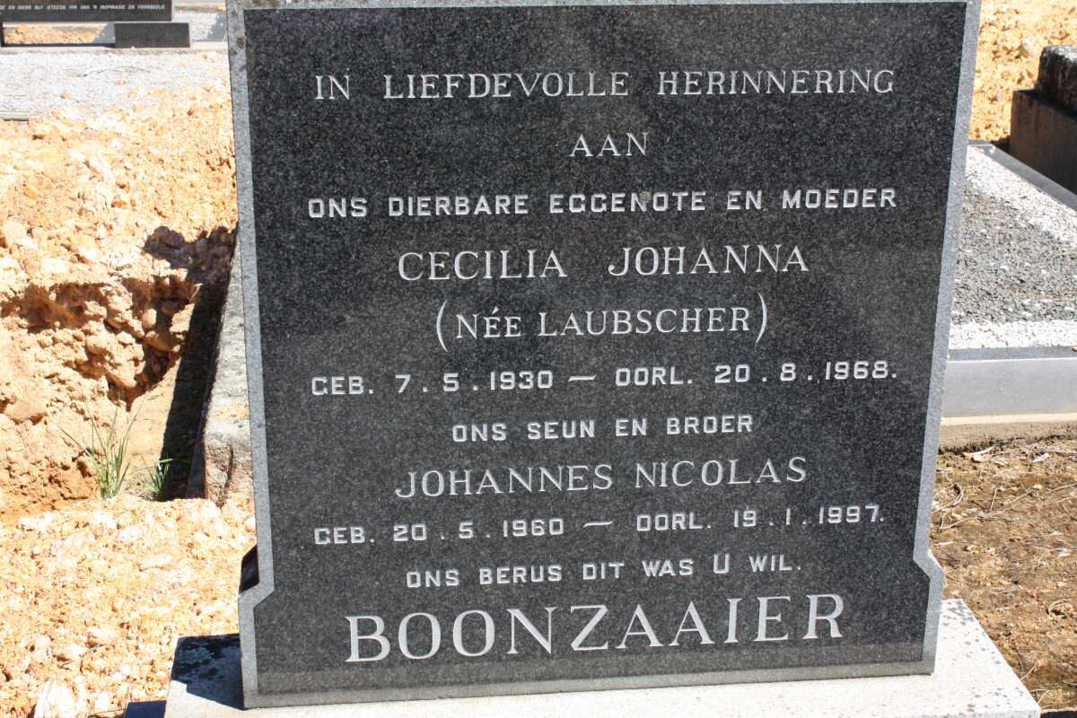 BOONZAAIER Cecilia Johanna nee LAUBSCHER 1930-1968 :: BOONZAAIER Johannes Nicolas 1960-1997