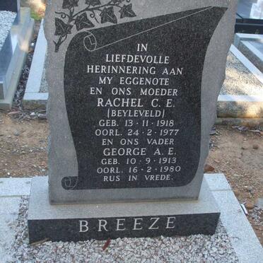 BREEZE George A.E. 1913-1980 &amp; Rachel C.E. BEYLEVELD 1918-1977
