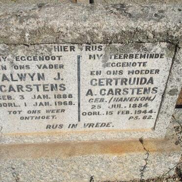 CARSTENS Alwyn J. 1888-1968 &amp; Gertruida A. HANEKOM 1884-1944