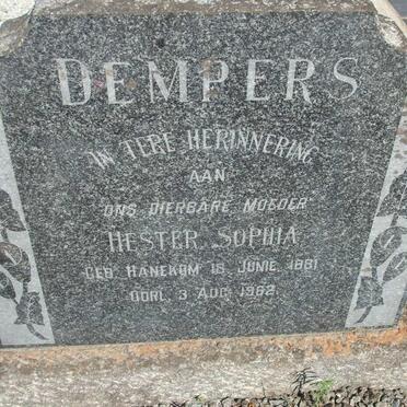 DEMPERS Hester Sophia nee HANEKOM 1881-1962