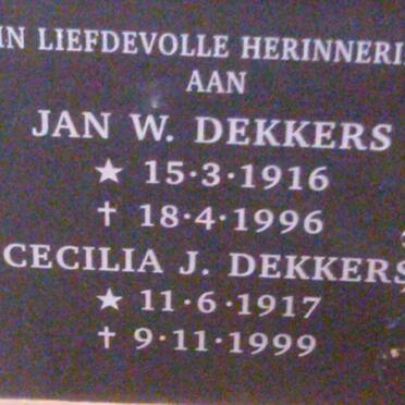 DEKKERS Jan W. 1916-1996 &amp; Cecilia J. 1917-1999