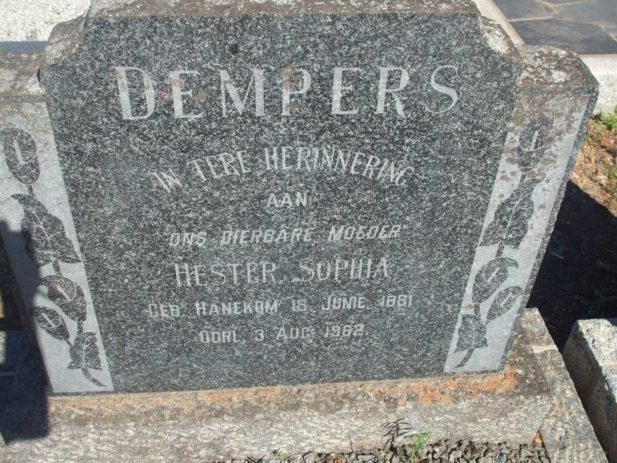 DEMPERS Hester Sophia nee HANEKOM 1881-1962
