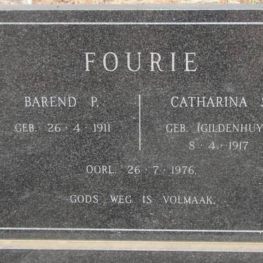 FOURIE Barend P. 1911-1976  &amp; Catharina S. GILDENHUYS 1917-1976