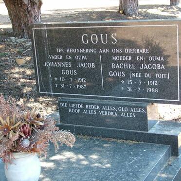 GOUS Johannes Jacob 1912-1987 &amp; Rachel Jacoba DU TOIT 1912-1988