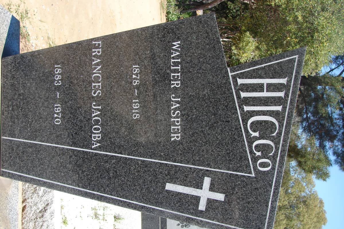 HIGGO Walter Jasper 1878-1918 &amp; Frances Jacoba 1883-1970