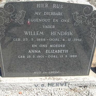 MERWE Willem Hendrik, V.D. 1888-1962 & Anna Elizabeth 1901-1989