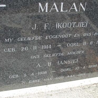 MALAN J.F. 1914-1963 & A.B. 1918-1996