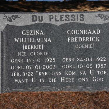 PLESSIS Coenraad Frederick 1922-1987 &amp; Gezina Wilhelmina CLOETE 1928-2002