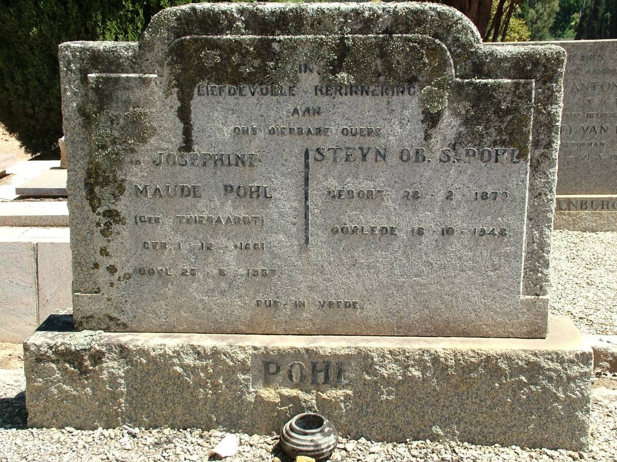 POHL Steyn Ob. S. 1875-1948 &amp; Josephine Maude TRIEGAARDT 1861-1957