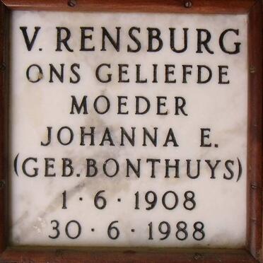 RENSBURG Johanna E., van nee BONTHUYS 1908-1988