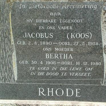 RHODE Jacobus 1890-1958 &amp; Bertha 1906-1980