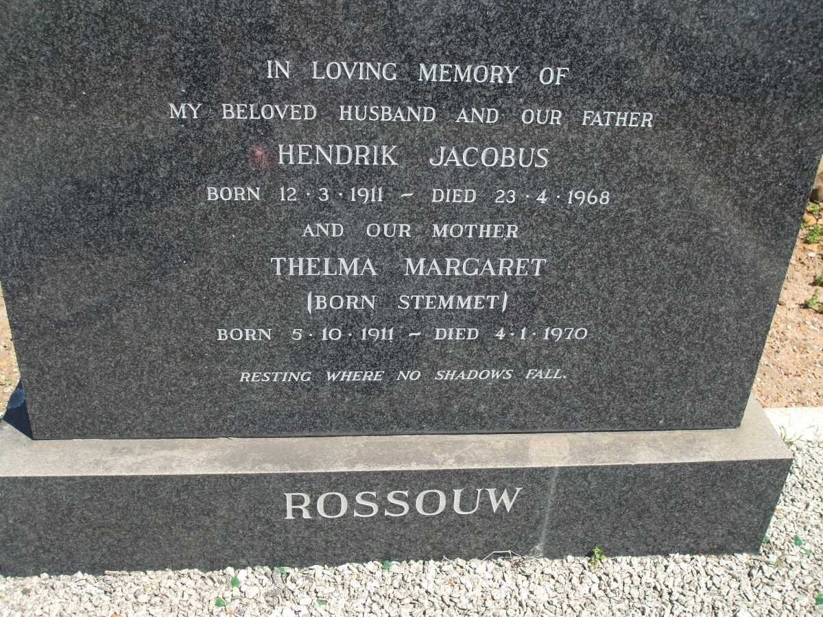 ROSSOUW Hendrik Jacobus 1911-1968 &amp; Thelma Margaret STEMMET  1911-1970