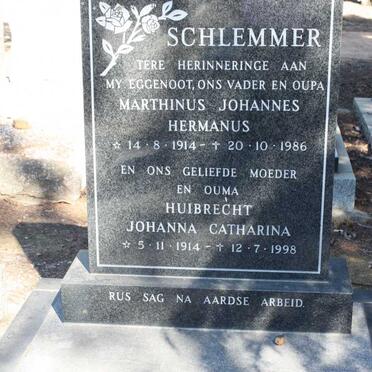 SCHLEMMER Marthinus Johannes Hermanus 1914-1986 & Huibrecht Johanna Catharina 1914-1998