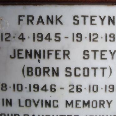 STEYN Frank 1945-1982 & Jennifer SCOTT 1946-1984