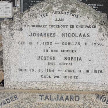 TALJAARD Johannes Nicolaas 1880-1956 &amp; Hester Sophia BOTHA 1884-1970