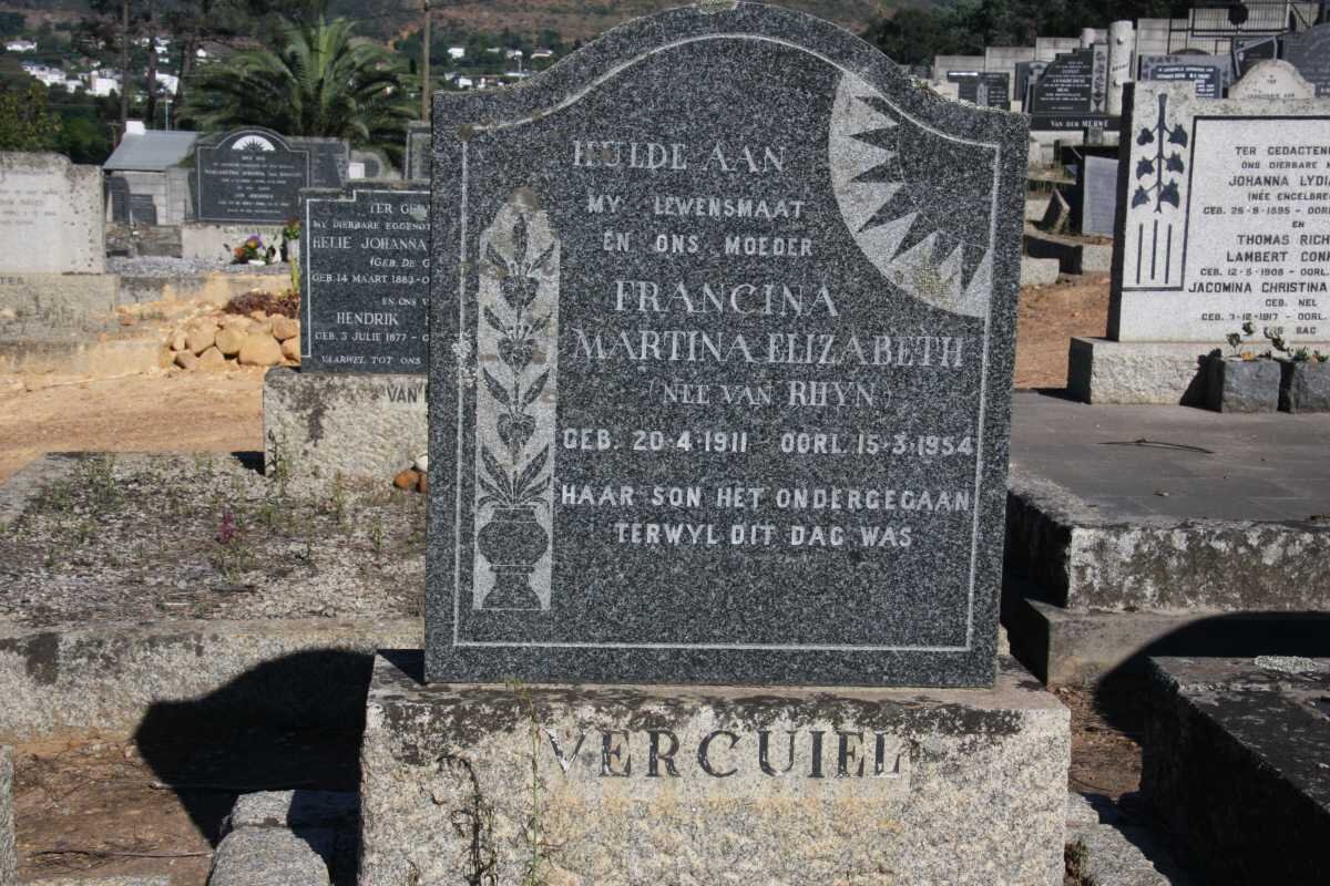 VERCUIEL Francina martina Elizabeth nee VAN RHYN 1911-1954
