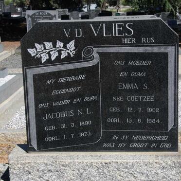 VLIES Jacobus N.L., v.d. 1890-1973 &amp; Emma S. COETZEE 1902-1984