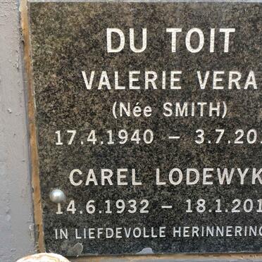 TOIT Carel Lodewyk, du 1932-2016 &amp; Valerie Vera SMITH 1940-2010