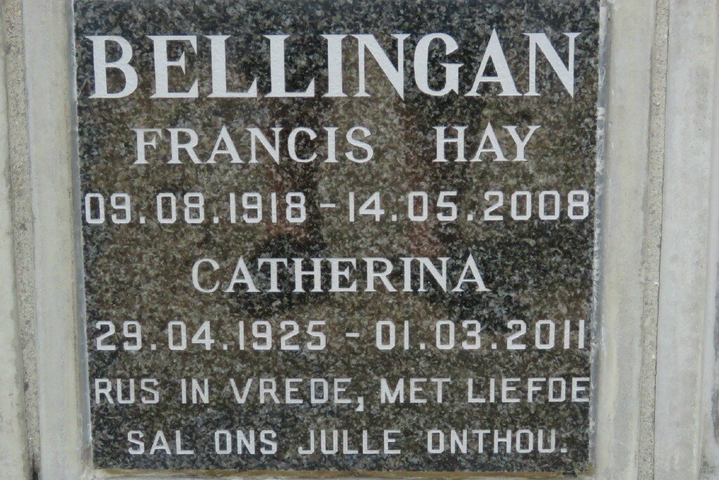 BELLINGAN Francis Hay 1918-2008 &amp; Catherina 1925-2011