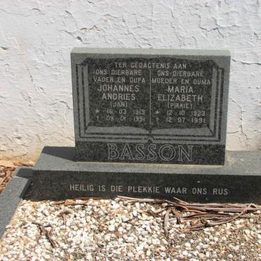 BASSON Johannes Andries 1919-1991 &amp; Maria Elizabeth 1923-1991