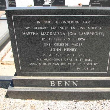 BENN John Henry 1898-1989 &amp; Martha Magdalena LAMPRECHT 1899-1976