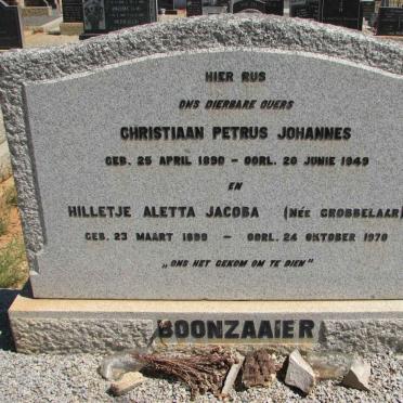 BOONZAAIER Christiaan Petrus Johannes 1890-1949 &amp; Hilletje Aletta Jacoba GROBBELAAR 1899-1970