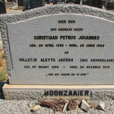 BOONZAAIER Christiaan Petrus Johannes 1890-1949 &amp; Hilletje Aletta Jacoba GROBBELAAR 1899-1970