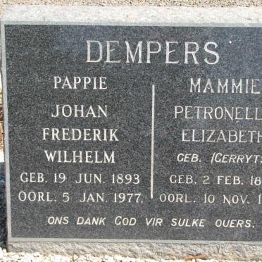 DEMPERS Johan Frederik Wilhelm 1893-1977 &amp; Petronella Elizabeth GERRYTS 1892-1964