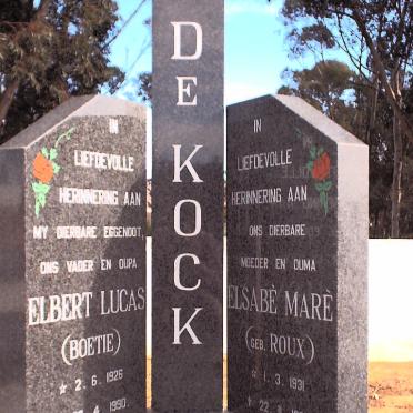 KOCK Elbert Lucas, de 1926-1990 &amp; Elsabe Mare ROUX 1931-1996