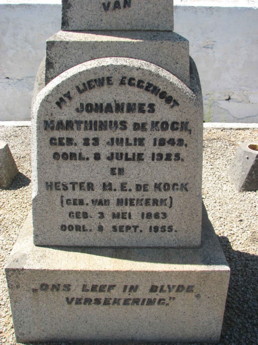 KOCK Johannes Marthinus, de 1843-1925 &amp; Hester M.E. VAN NIEKERK 1863-1955