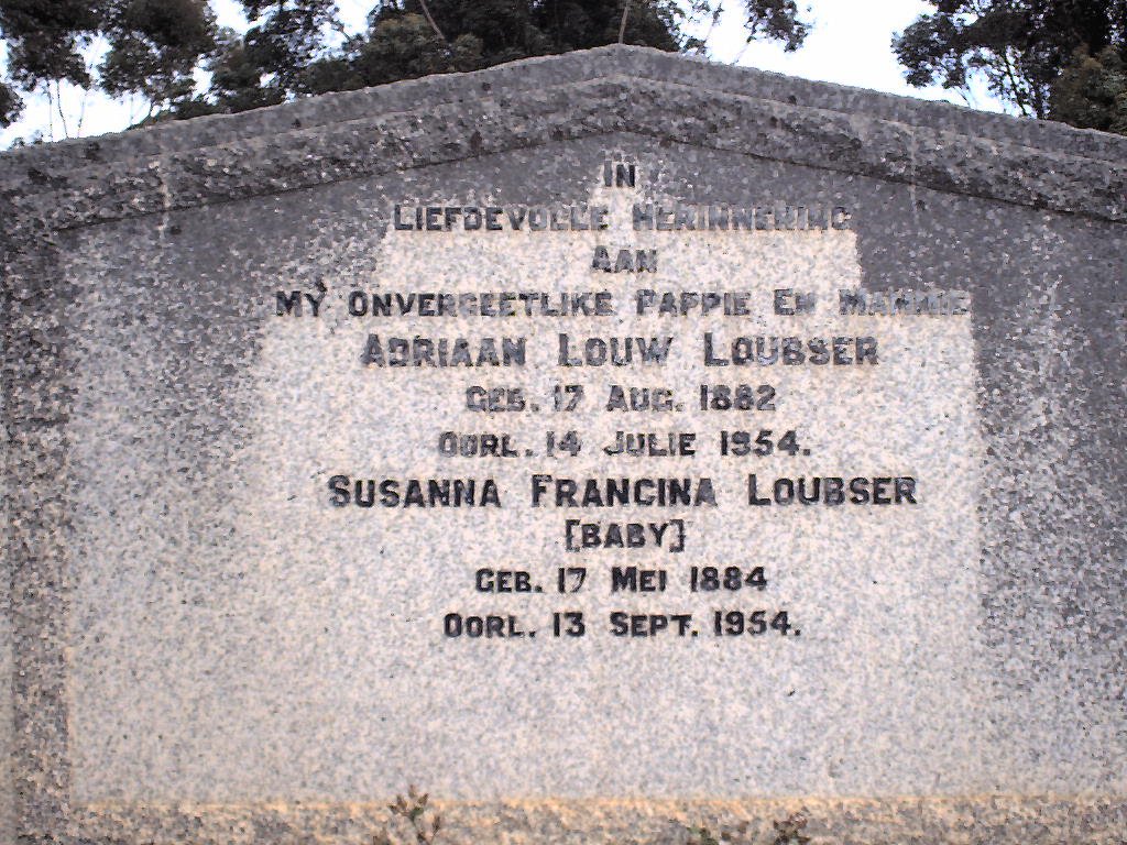 LOUBSER Adriaan Louw 1882-1954 &amp; Susanna Francina 1884-1954