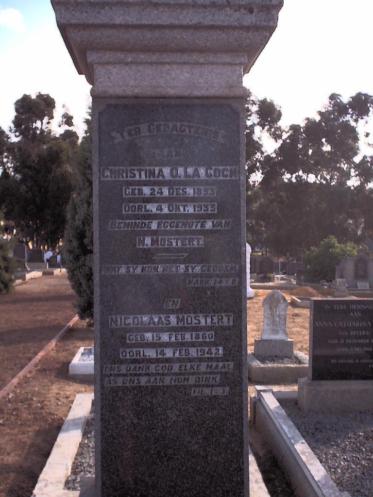 MOSTERT Nicolaas 1860-1942 &amp; Christina O. LA COCK 1853-1933